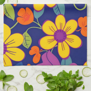 Farbenfrohe Retro-Blume im Dopaminstil Geschirrtuch