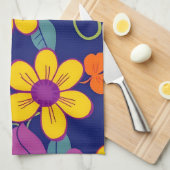 Farbenfrohe Retro-Blume im Dopaminstil Geschirrtuch (Viertel Falte)