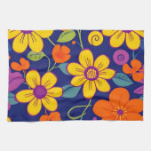 Farbenfrohe Retro-Blume im Dopaminstil Geschirrtuch (Horizontal)