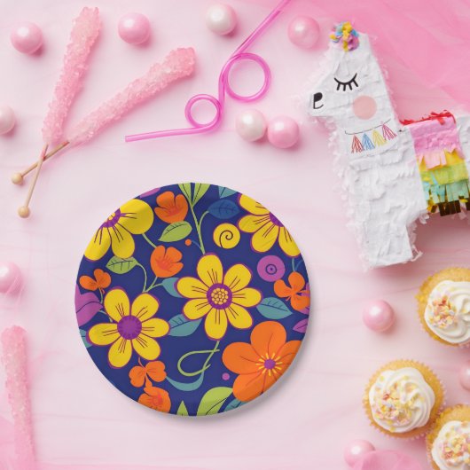 Farbenfrohe Retro-Blume im Dopaminstil Pappteller (Party)
