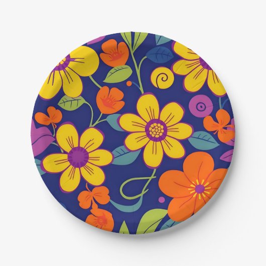 Farbenfrohe Retro-Blume im Dopaminstil Pappteller (Vorderseite)