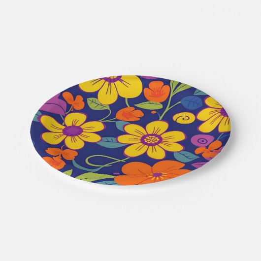Farbenfrohe Retro-Blume im Dopaminstil Pappteller (Schrägansicht)