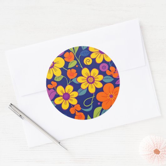 Farbenfrohe Retro-Blume im Dopaminstil Runder Aufkleber (Umschlag)