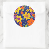 Farbenfrohe Retro-Blume im Dopaminstil Runder Aufkleber (Tasche)