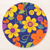 Farbenfrohe Retro-Blume im Dopaminstil Runder Pappuntersetzer (Vorderseite)