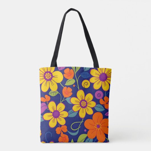 Farbenfrohe Retro-Blume im Dopaminstil Tasche (Rückseite)