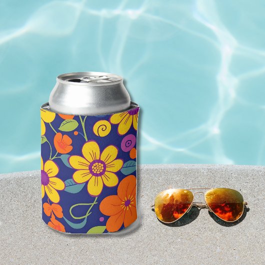 Farbenfrohe Retro-Blume mit Dopaminstil- Dosenkühler
