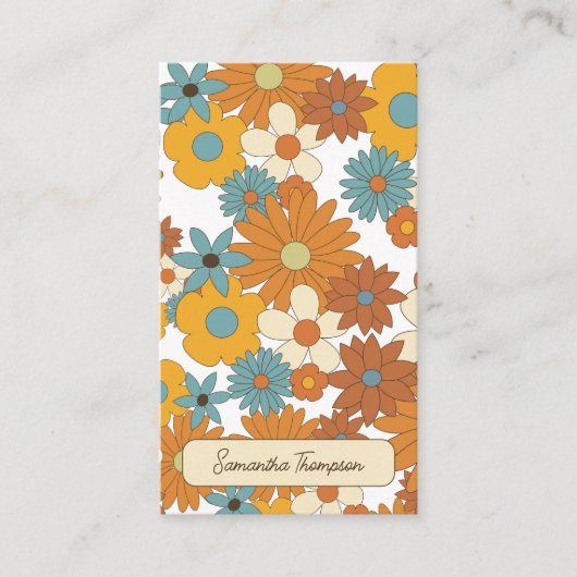 Farbenfrohe Retro Blume Muster QR Code Social Medi Visitenkarte (Vorderseite)