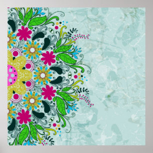 Farbenfrohe Retro-Blume und Wirbel. Poster