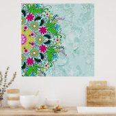 Farbenfrohe Retro-Blume und Wirbel. Poster (Küche)