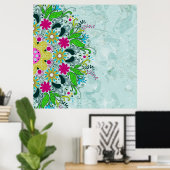 Farbenfrohe Retro-Blume und Wirbel. Poster (Heimbüro)