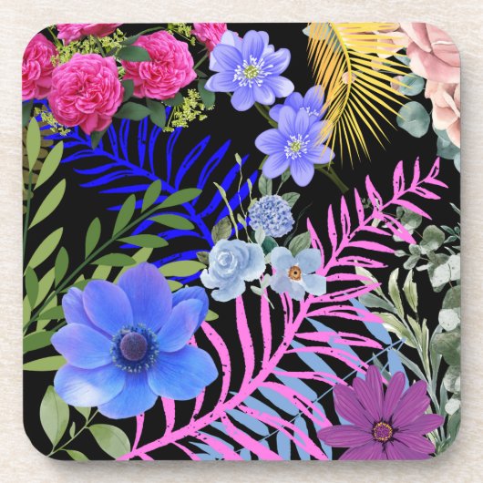 Farbenfrohe Retro-Blumenfutter, Bontanic Folies Getränkeuntersetzer (Vorderseite)