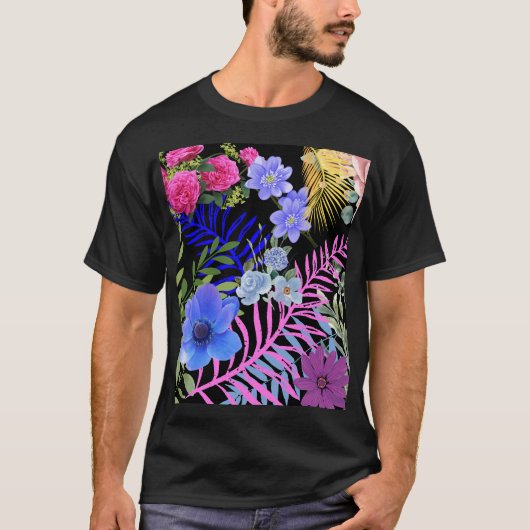 Farbenfrohe Retro-Blumenfutter, Bontanic Folies T-Shirt (Vorderseite)