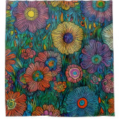 Farbenfrohe Retro Blumengarten Duschvorhang (Vorderseite)