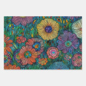 Farbenfrohe Retro Blumengarten Geschenkpapier Set (Vorderseite)