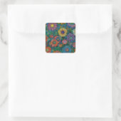 Farbenfrohe Retro Blumengarten Quadratischer Aufkleber (Tasche)