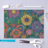 Farbenfrohe Retro Blumengarten Seidenpapier (Handwerk)