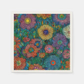 Farbenfrohe Retro Blumengarten Serviette (Vorderseite)