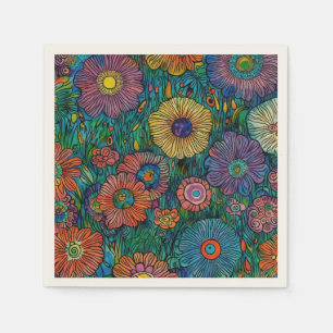 Farbenfrohe Retro Blumengarten Serviette