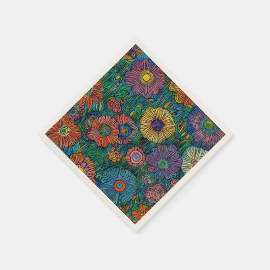 Farbenfrohe Retro Blumengarten Serviette (Ecke)