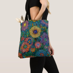 Farbenfrohe Retro Blumengarten Tasche