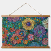 Farbenfrohe Retro Blumengarten Wandteppich Mit Holzrahmen (Vorne)