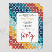 Farbenfrohe Retro-Blumenmosaik Hexagon Geburtstag Einladung (Vorne/Hinten)