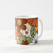 Farbenfrohe Retro-Blumenmuster im 70er-Stil. Vinta Kaffeetasse (VorderseiteRechts)