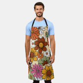 Farbenfrohe Retro-Blumenmuster im 70er-Stil. Vinta Schürze (Getragen)