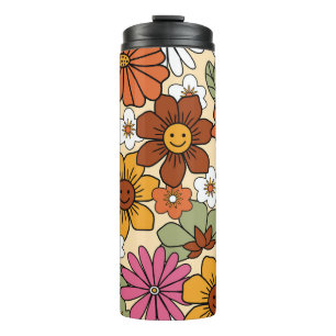 Farbenfrohe Retro-Blumenmuster im 70er-Stil. Vinta Thermosbecher