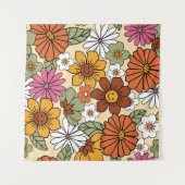 Farbenfrohe Retro-Blumenmuster im 70er-Stil. Vinta Wandteppich (Vorderseite (Horizontal))