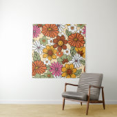 Farbenfrohe Retro-Blumenmuster im 70er-Stil. Vinta Wandteppich (Beispiel)