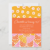 Farbenfrohe Retro Blumenorange Orange 40. Geburtst Einladung (Vorderseite)