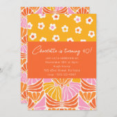 Farbenfrohe Retro Blumenorange Orange 40. Geburtst Einladung (Vorne/Hinten)