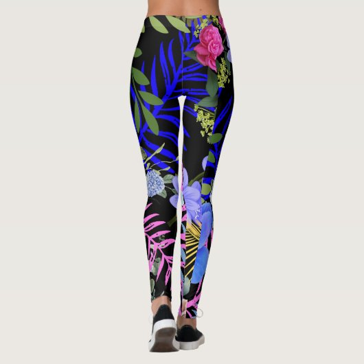 Farbenfrohe Retro-Blumenzange Leggings (Rückseite)