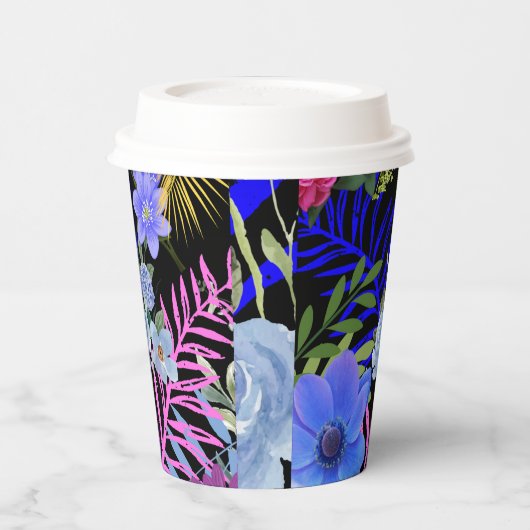 Farbenfrohe Retro-Blumenzange Pappbecher (Links)