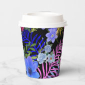 Farbenfrohe Retro-Blumenzange Pappbecher (Rückseite)