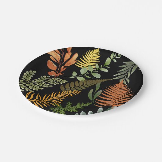 Farbenfrohe Retro-Blumenzange Pappteller (Schrägansicht)