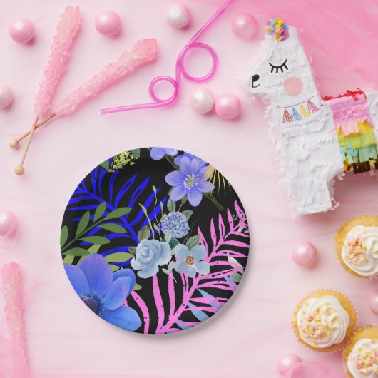 Farbenfrohe Retro-Blumenzange Pappteller (Party)