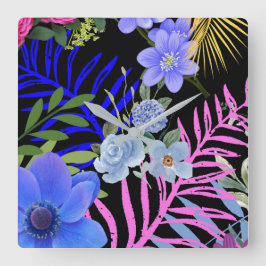 Farbenfrohe Retro-Blumenzange Quadratische Wanduhr