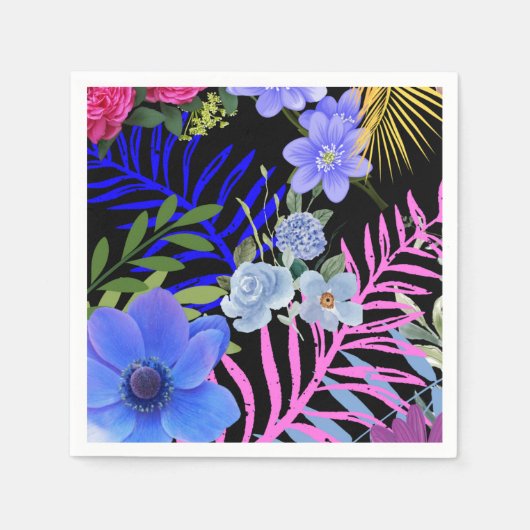 Farbenfrohe Retro-Blumenzange Serviette (Vorderseite)