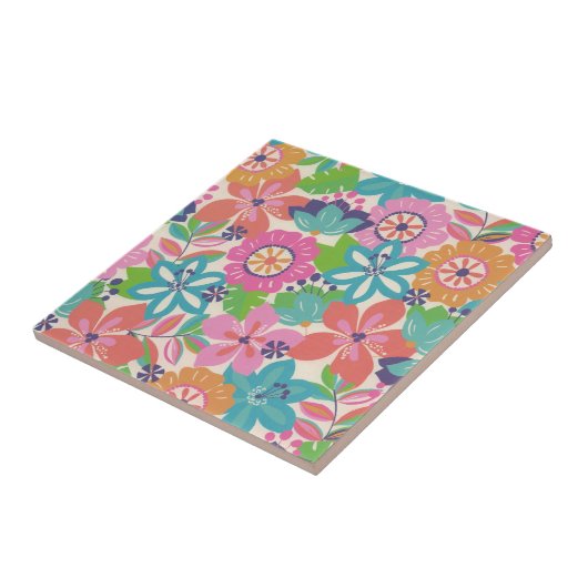 Farbenfrohe Retro Boho Girly Blume Hippie Fliese (Seite)