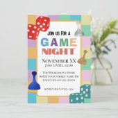 Farbenfrohe Retro-Brettspiele Einladung (Stehend Vorderseite)