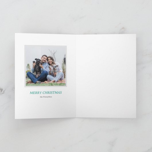 Farbenfrohe Retro Briefmarke Stil Weihnachtsbaum Karte (Innenseite)