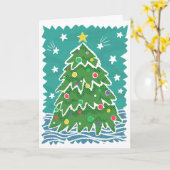 Farbenfrohe Retro Briefmarke Stil Weihnachtsbaum Karte (Gelbe Blume)