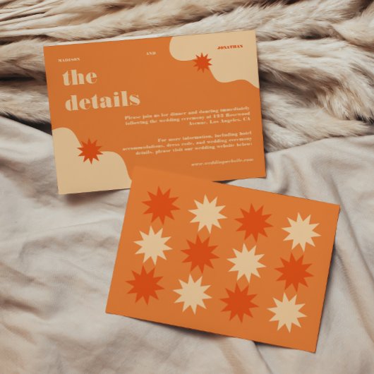 Farbenfrohe Retro Bright & Bold Hochzeitsdetails Begleitkarte