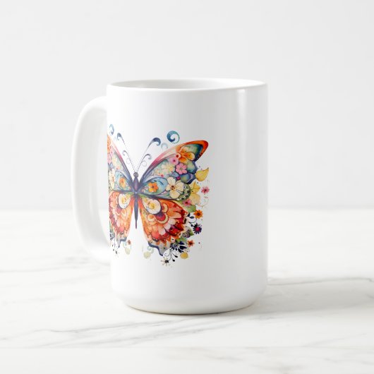 Farbenfrohe Retro-Butterfly Kaffeetasse (Vorderseite Links)