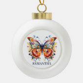Farbenfrohe Retro-Butterfly Keramik Kugel-Ornament (Vorderseite)
