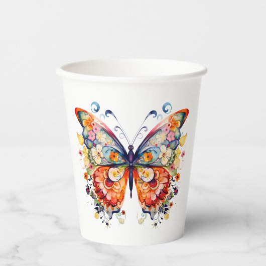 Farbenfrohe Retro-Butterfly Pappbecher (Vorderseite)