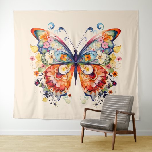Farbenfrohe Retro-Butterfly Wandteppich (Beispiel (Horizontal))